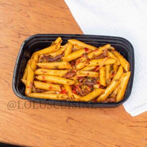 Penne pasta delight with shredded beef