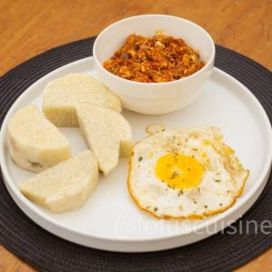 Plantain or Yam With Titus Fish Sauce or Corned Beef Sauce